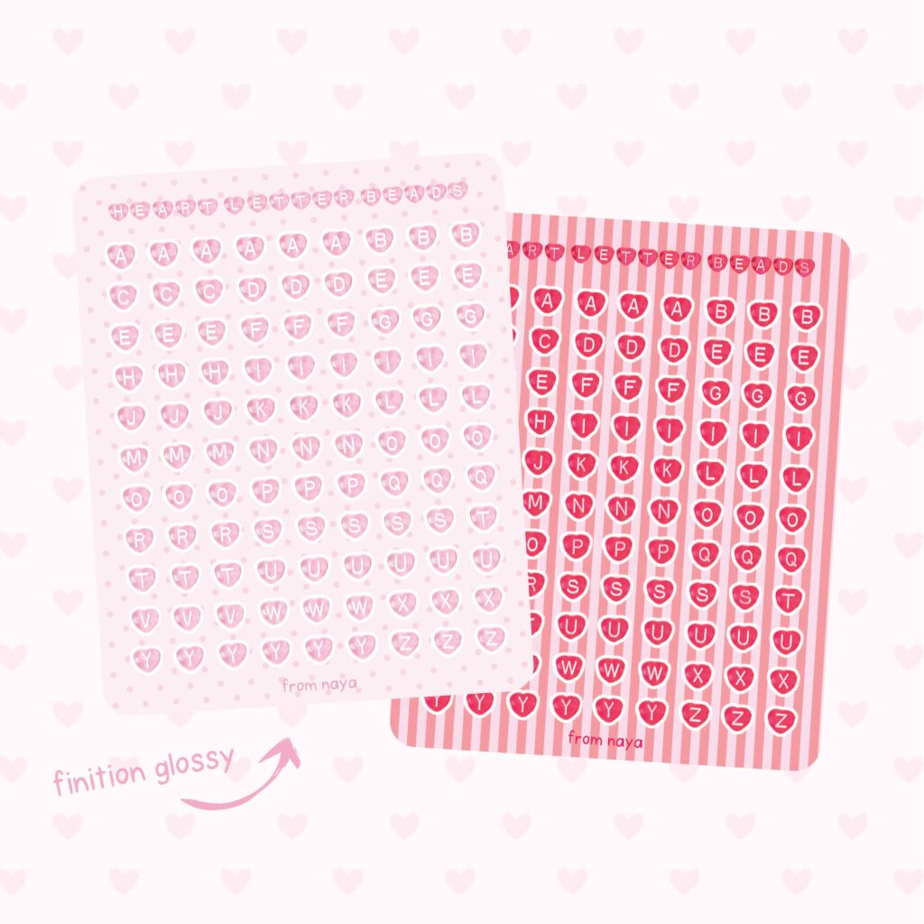 planche de sticker perles lettres en forme de coeur