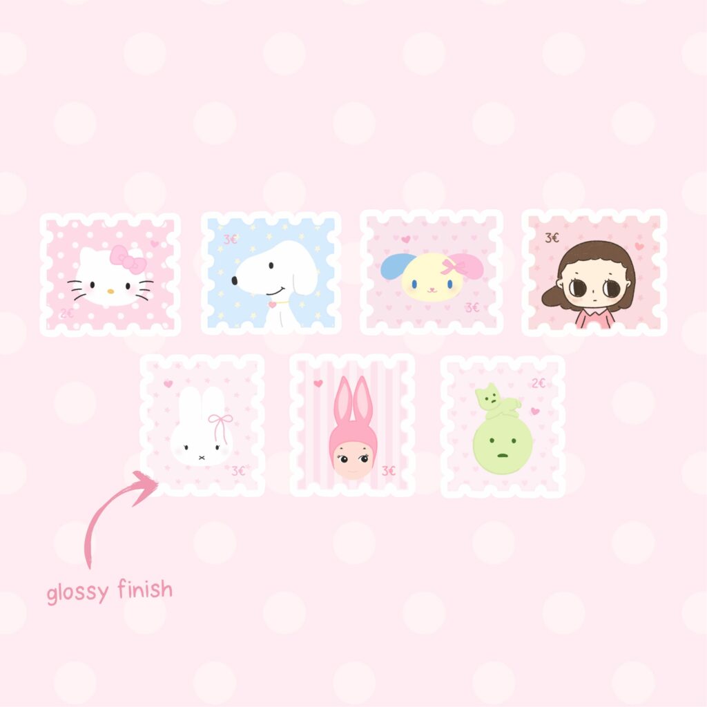 illustration pack de stickers timbres mignons