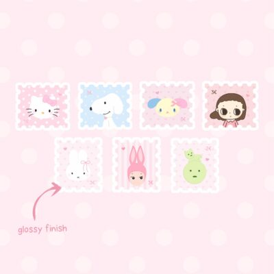 illustration pack de stickers timbres mignons